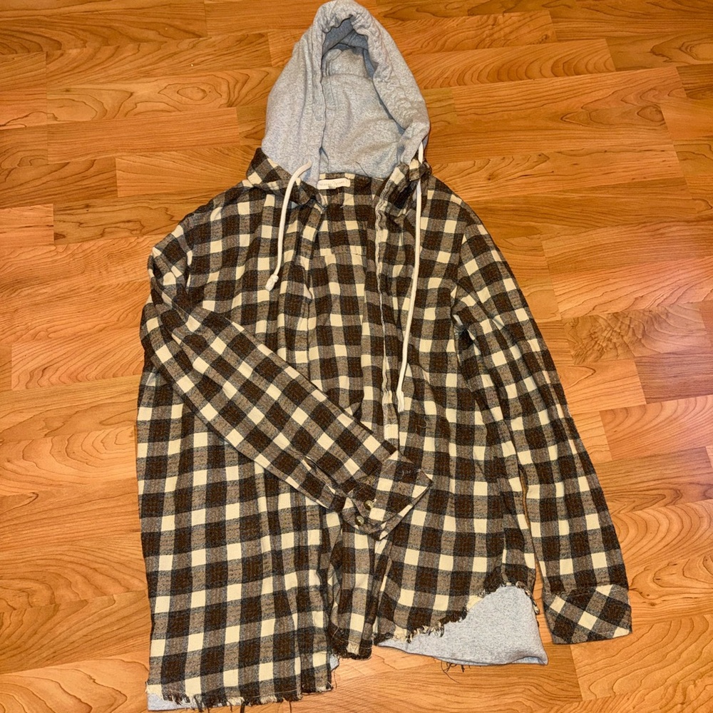 Gilded Intent Brown Plaid Jacket with Hood